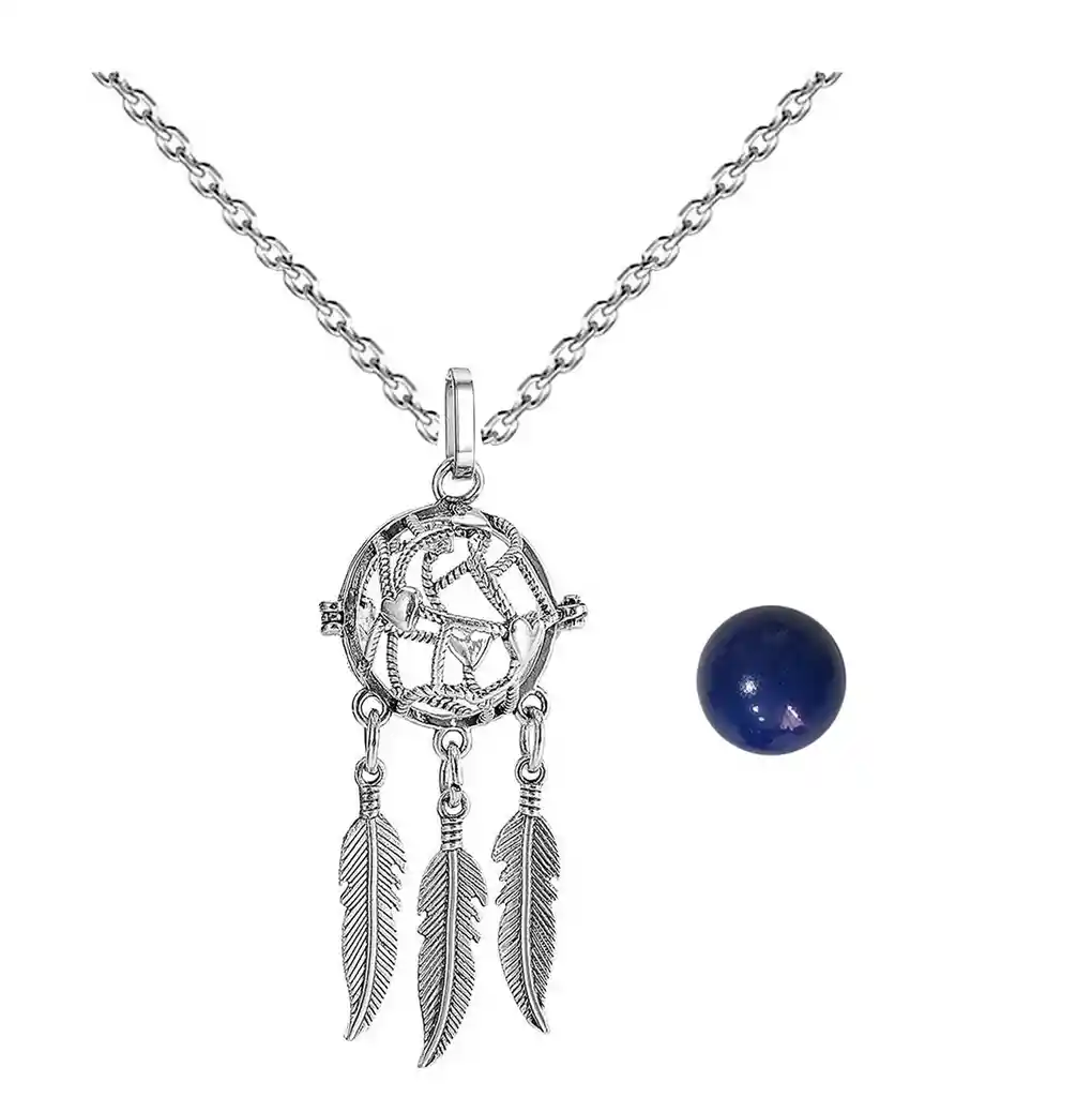 Collar Llamador De Angel Corazon Tejido Cascabel + Estuche