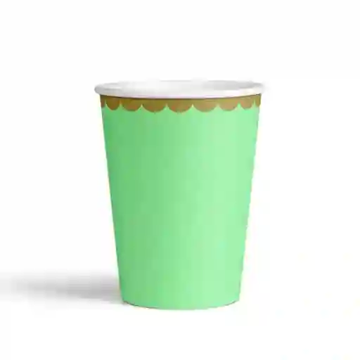 Vasos Verde Pastel Borde Dorado X 10 Und