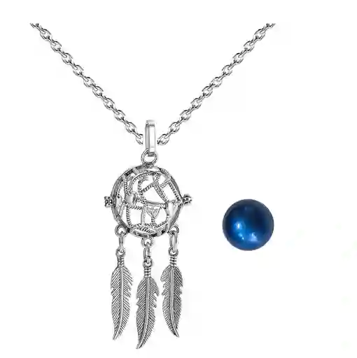 Collar Llamador De Angel Corazon Tejido Cascabel + Estuche