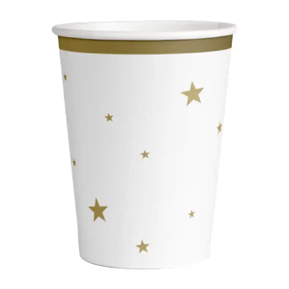 Vaso Blanco Estrellas Doradas X 10 Und