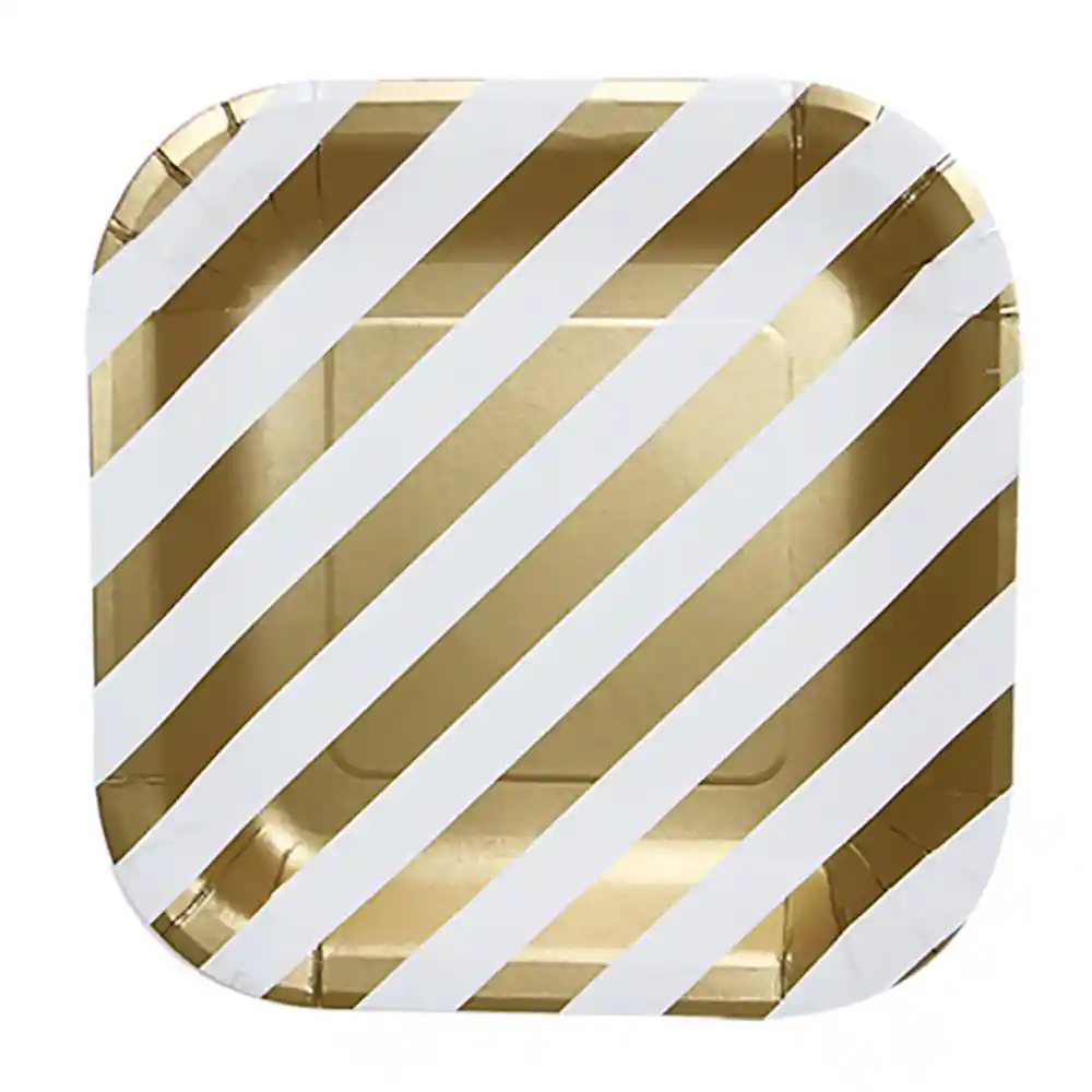 Plato 6" Cuadrado Rayas Dorado X 10 Und
