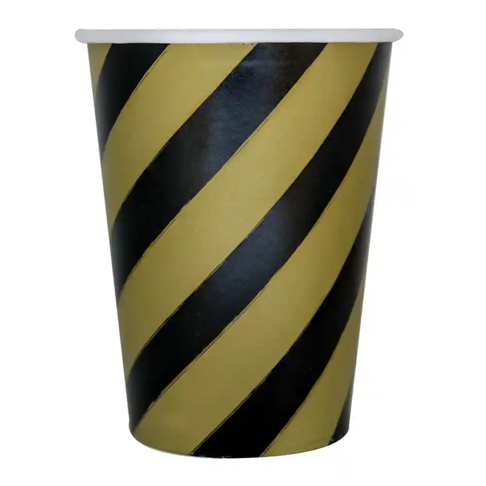 Vaso Negro Rayas Doradas X 8 Und