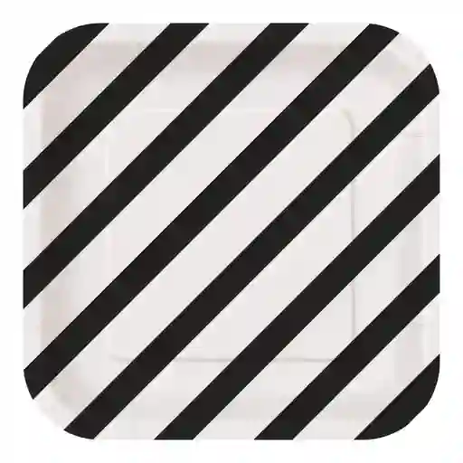 Plato 6" Cuadrado Blanco Rayas Negras X 10 Und