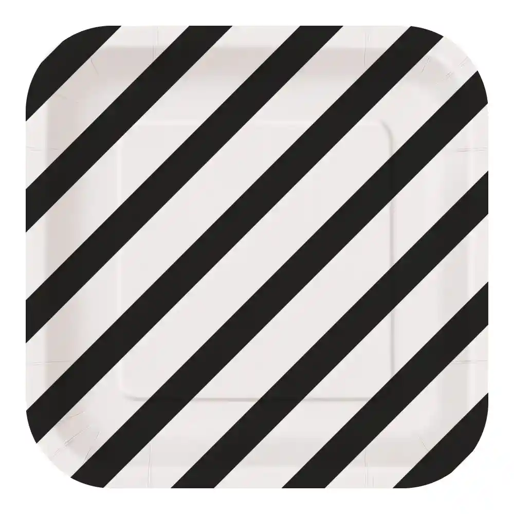 Plato 6" Cuadrado Blanco Rayas Negras X 10 Und