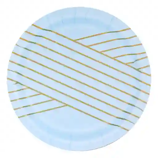 Plato 7" Azul Linea Dorada X 8 Und