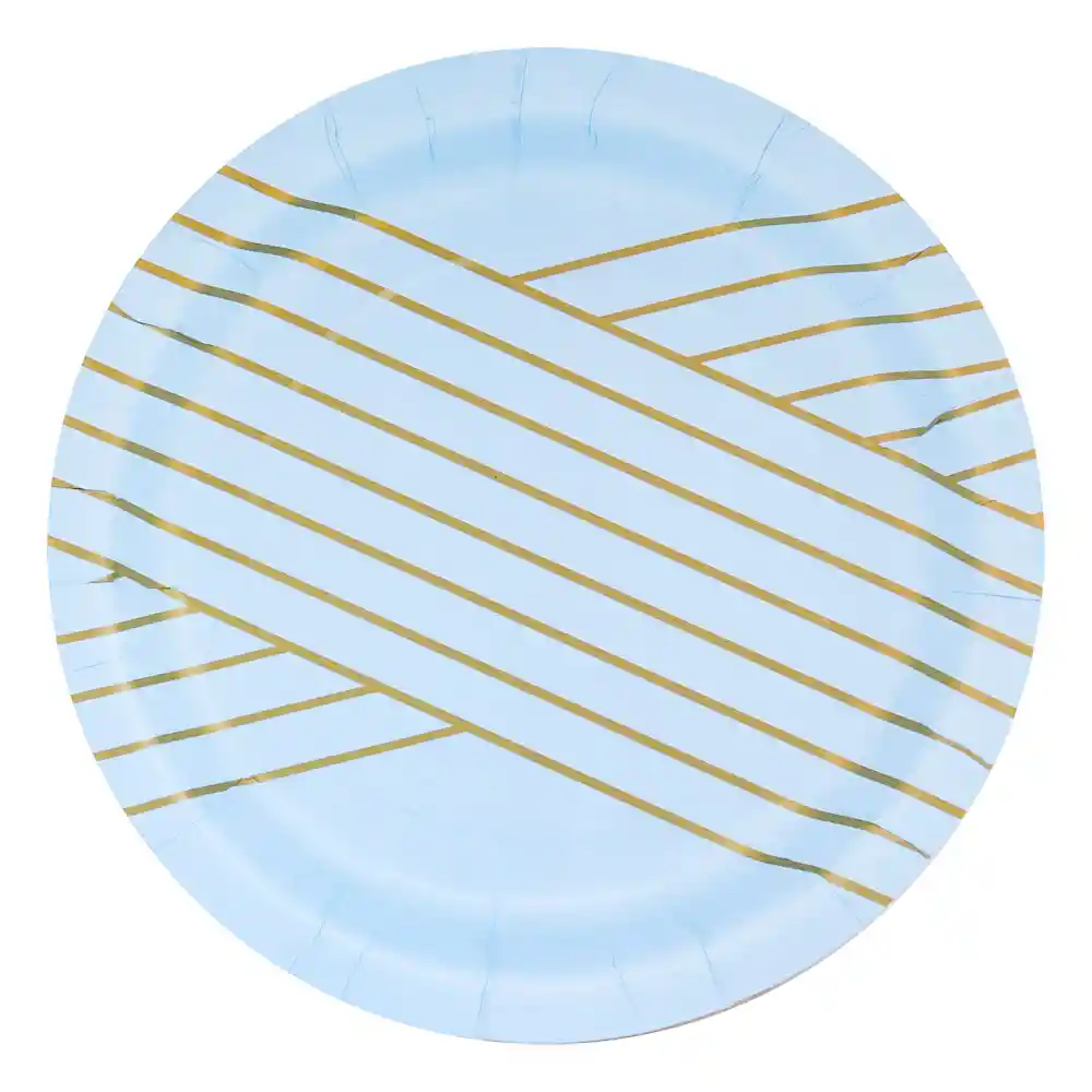 Plato 7" Azul Linea Dorada X 8 Und