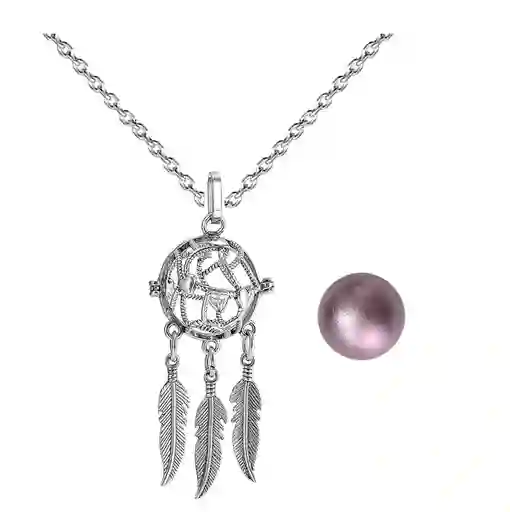 Collar Llamador De Angel Corazon Tejido Cascabel + Estuche