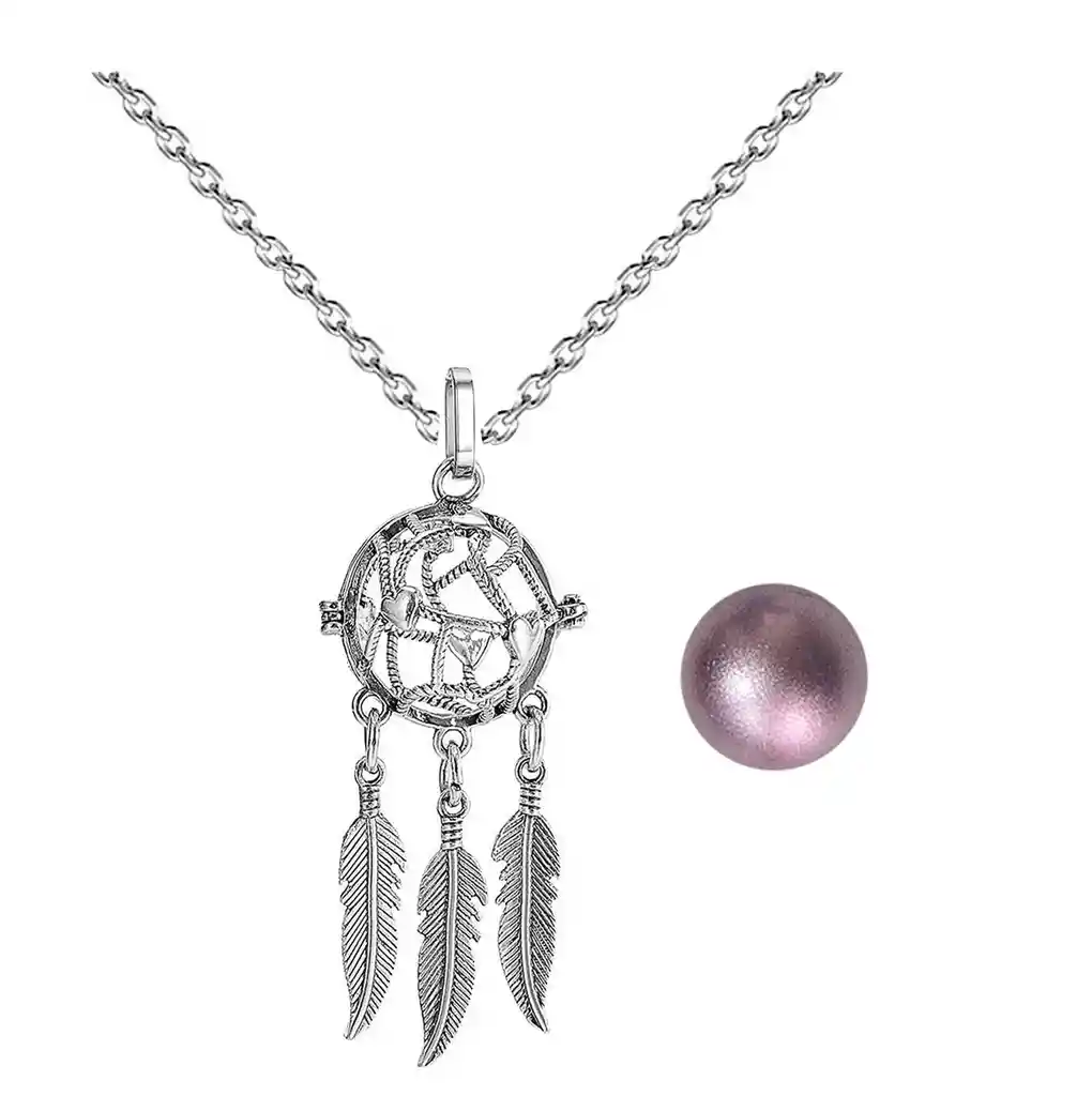Collar Llamador De Angel Corazon Tejido Cascabel + Estuche