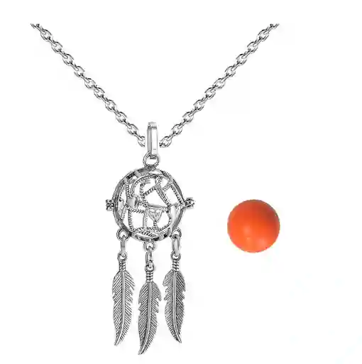 Collar Llamador De Angel Corazon Tejido Cascabel + Estuche
