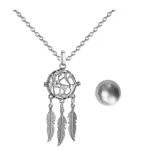 Collar Llamador De Angel Corazon Tejido Cascabel + Estuche