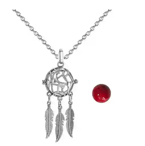 Collar Llamador De Angel Corazon Tejido Cascabel + Estuche