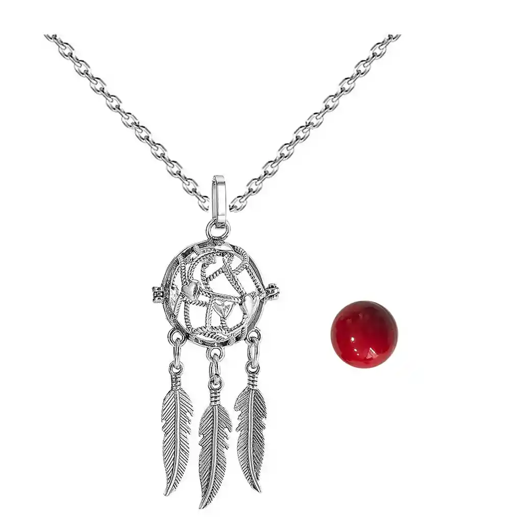 Collar Llamador De Angel Corazon Tejido Cascabel + Estuche