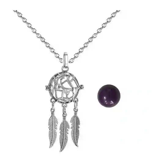 Collar Llamador De Angel Corazon Tejido Cascabel + Estuche