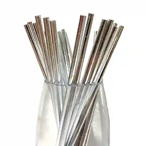 Pitillos Plateados Metalizados X 25 Und