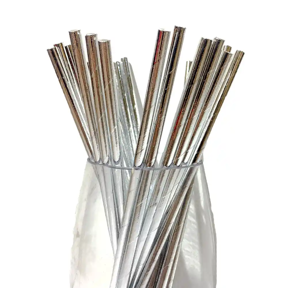 Pitillos Plateados Metalizados X 25 Und
