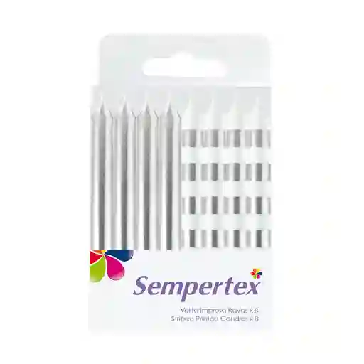 Velas Rayas Blanco Plateado X 8 Und