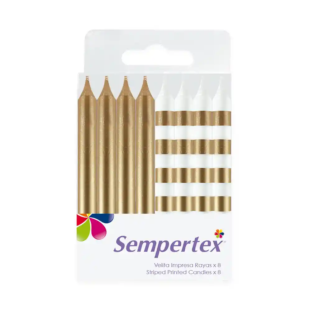 Velas Rayas Blanco Dorado X 8 Und