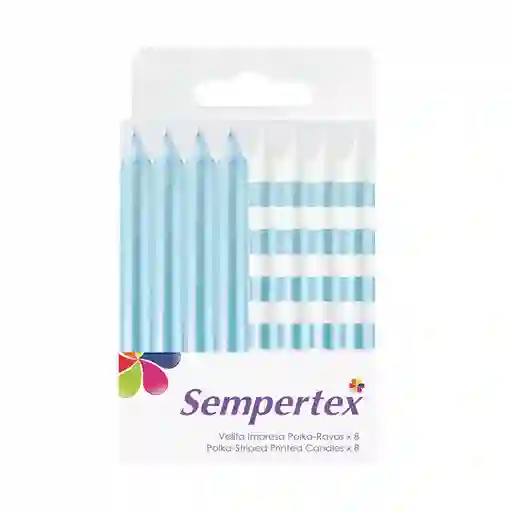 Velas Rayas Azul Celeste X 8 Und