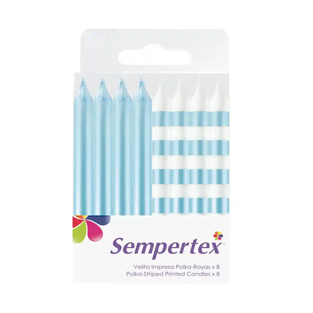 Velas Rayas Azul Celeste X 8 Und