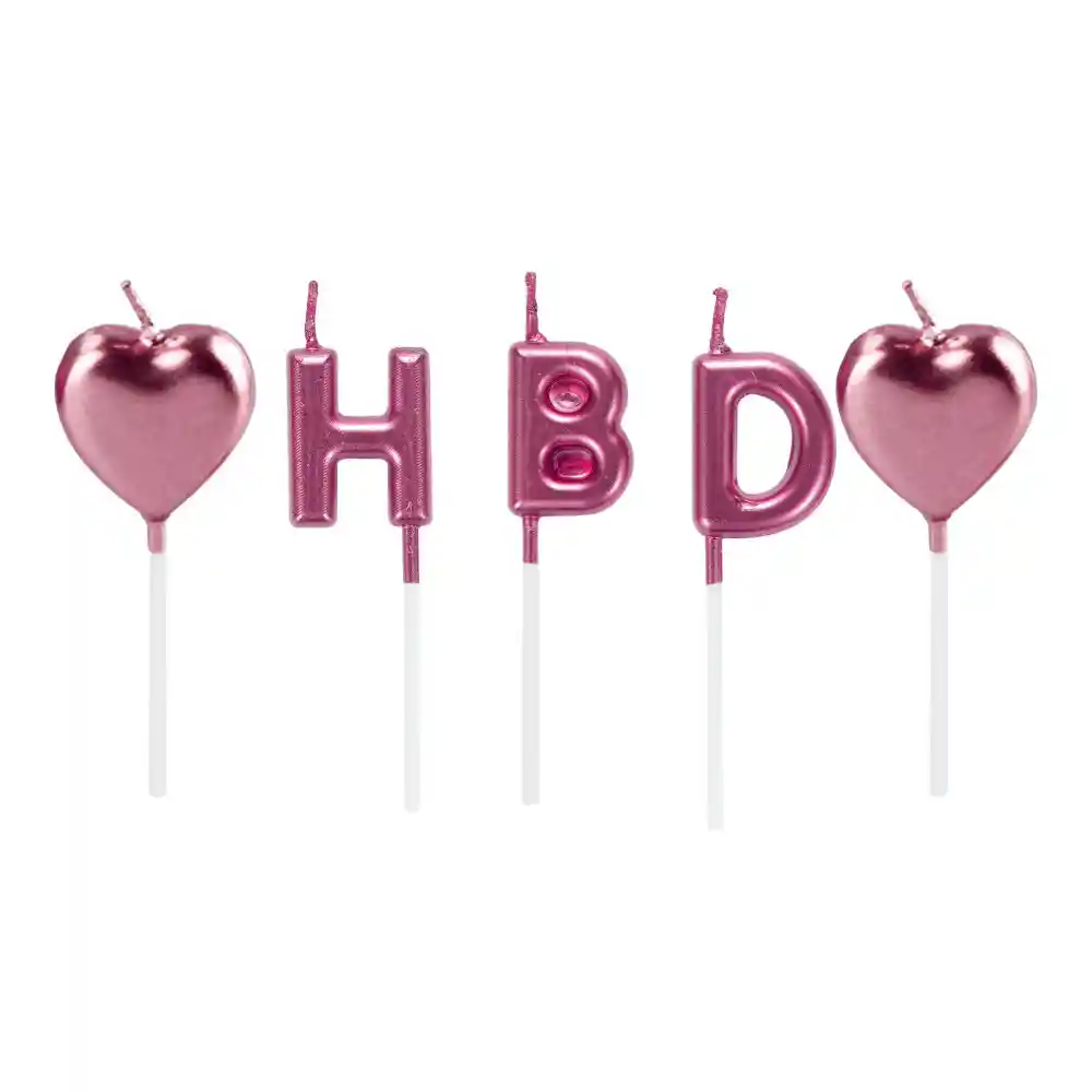 Set Vela Hbd Con Corazones Rosada
