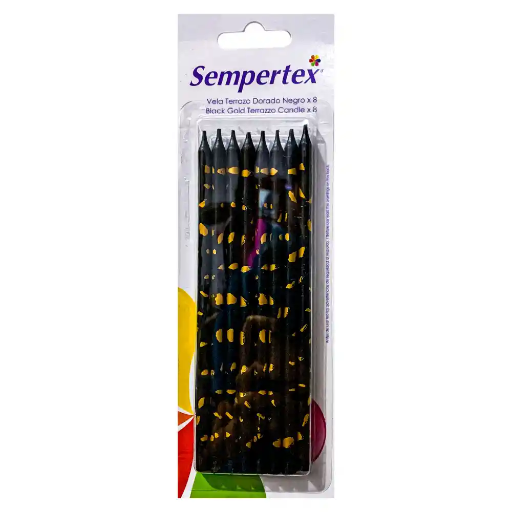 Vela Terrazo Negra Dorada X 8 Und