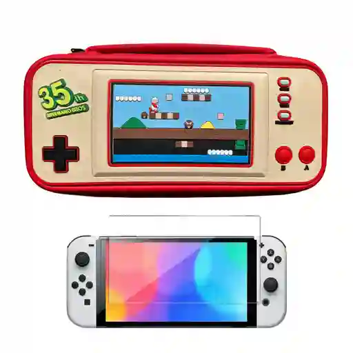 Estuche Edicion Mario 35 Años + Vidrio Compatible Con Switch Oled