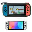 Estuche Edicion Mario Mundo Negro + Vidrio Para Nintendo Switch Oled