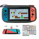 Estuche Edicion Mario Mundo Negro + Vidrio + 2 Grips Compatible Con Switch