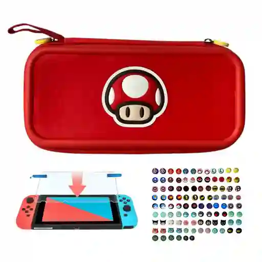 Estuche Edicion Toad + Vidrio + 2 Grips Compatible Con Switch