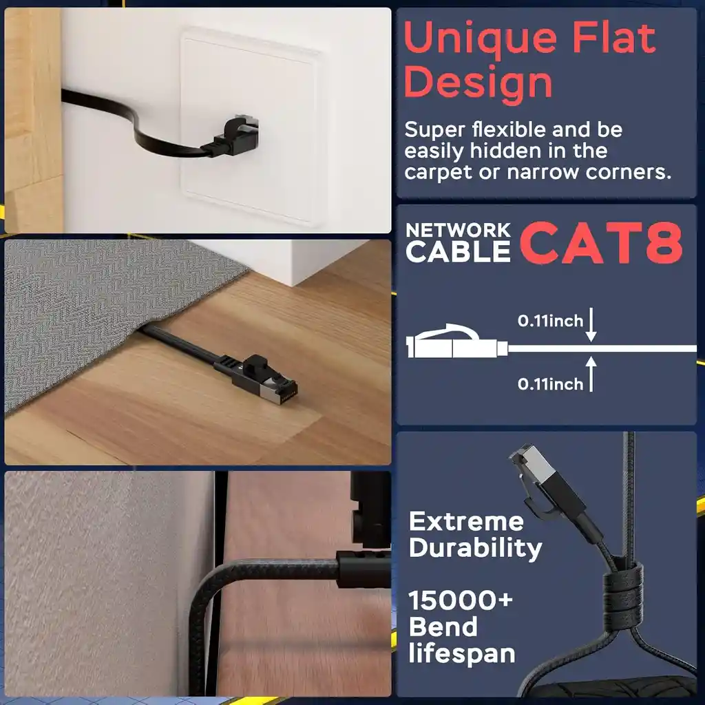 Cable Red Cat8 15 Metros Alta Velocidad Internet Rj45 Plano