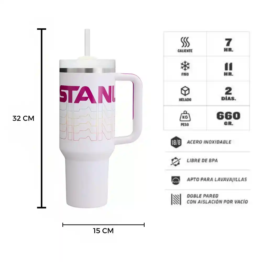 Combo Termo Stanley Quencher Genérico 1.1 40 Oz Acero Inoxodable Más Termo De 20 Oz Color Blanco