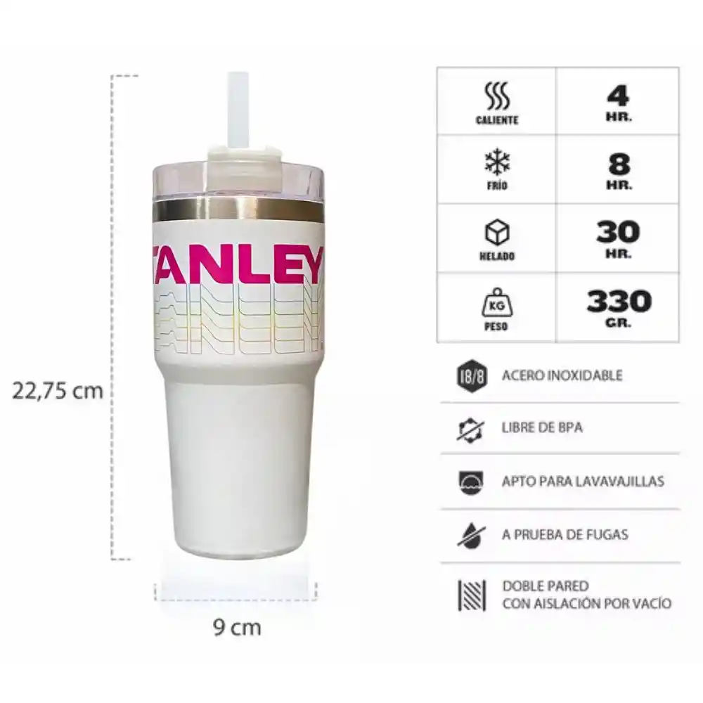 Combo Termo Stanley Quencher Genérico 1.1 40 Oz Acero Inoxodable Más Termo De 20 Oz Color Blanco