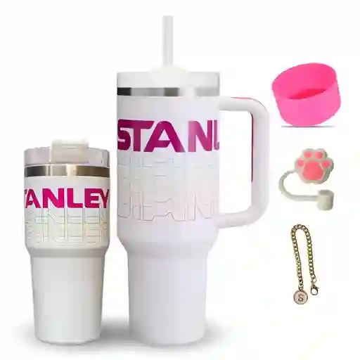 Combo Termo Stanley Quencher Genérico 1.1 40 Oz Acero Inoxodable Más Termo De 20 Oz Color Blanco