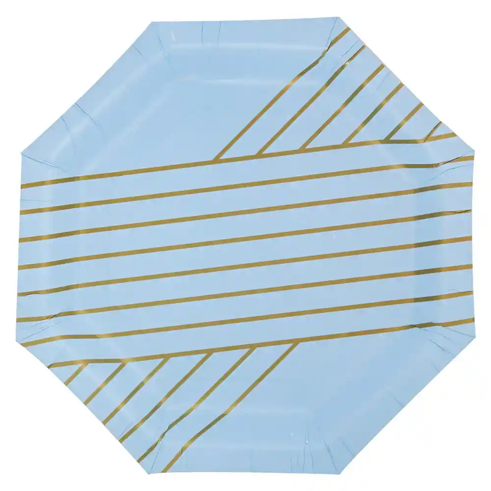 Plato 7" Azul Linea Dorada X 8 Und