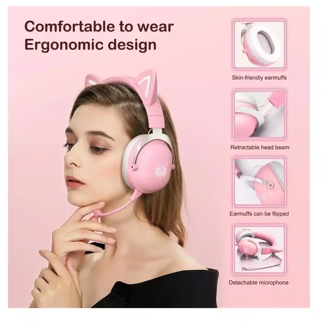 Audifonos Diadema Inalambricos Onikuma B100 | Cancelacion De Ruido | Rosadas