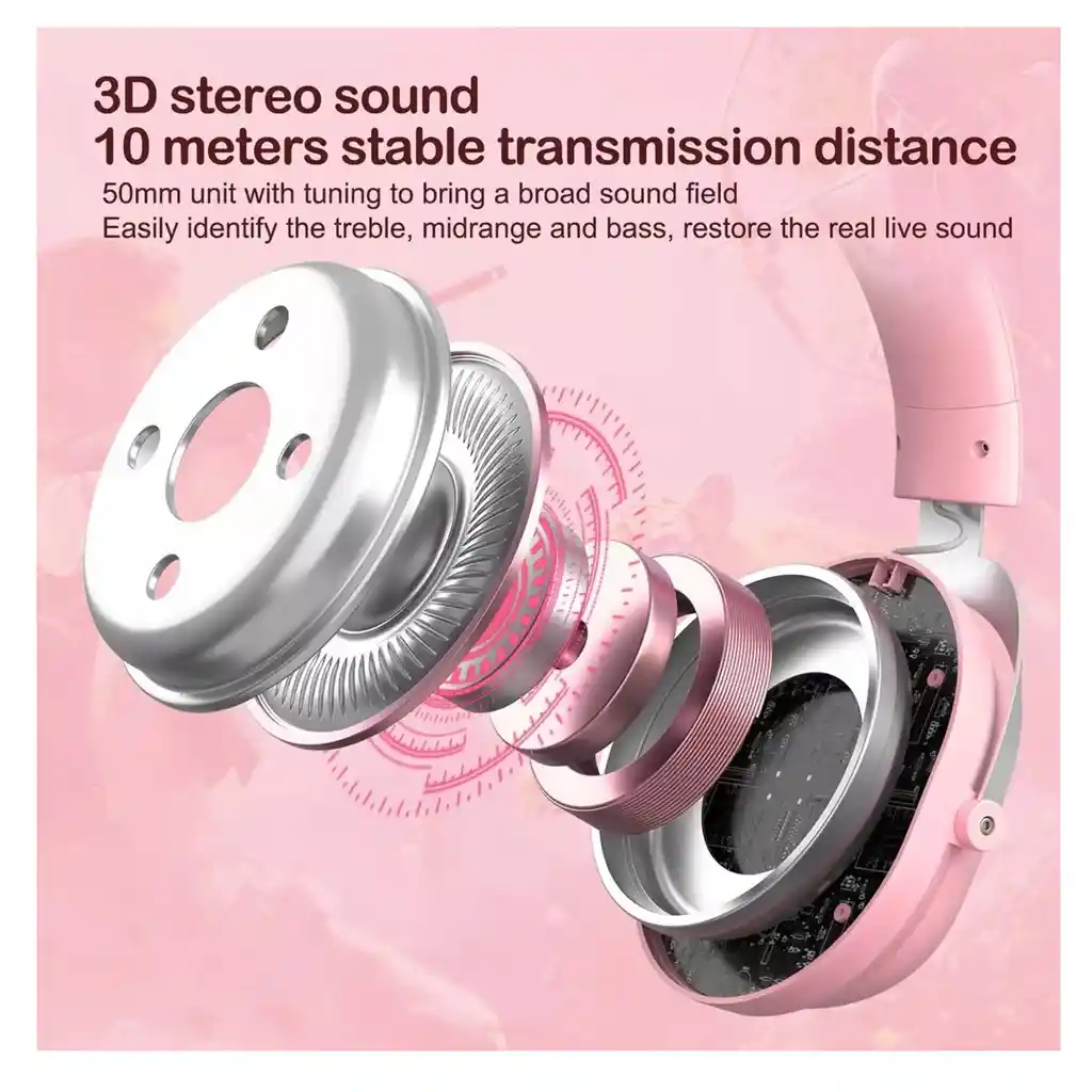 Audifonos Diadema Inalambricos Onikuma B100 | Cancelacion De Ruido | Rosadas