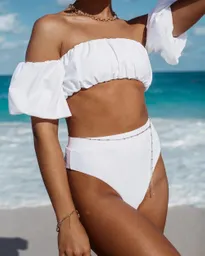 Vestido De Baño Bikini Blanco De Mangas
