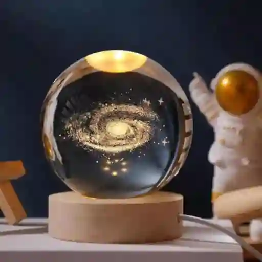 Lampara Esfera Bola De Cristal 3d Base De Madera Vía Láctea