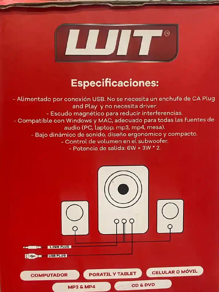 Parlantes 2.1 Wit: Audio Envolvente, Graves Impactantes Y Estilo Sofisticado Potencia: 6w+3w*2