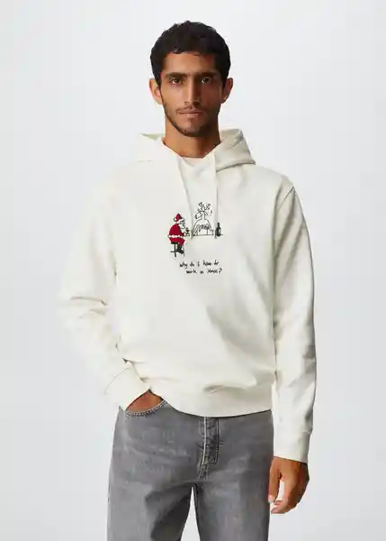 Sudadera Xmasfh Blanco Talla L Hombre Mango