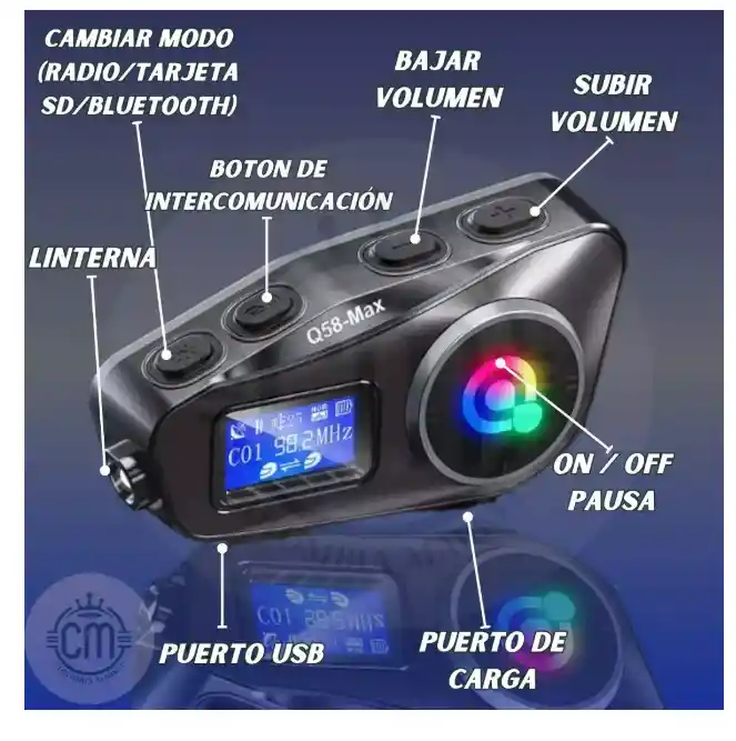 Intercomunicador Para Moto Q58 Max Con Fm Y Comparte Musica