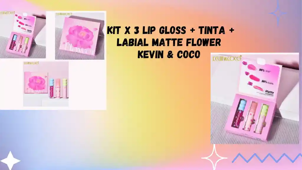 Kit X3 Lip Gloss, Tinta Y Labial Matte Flower