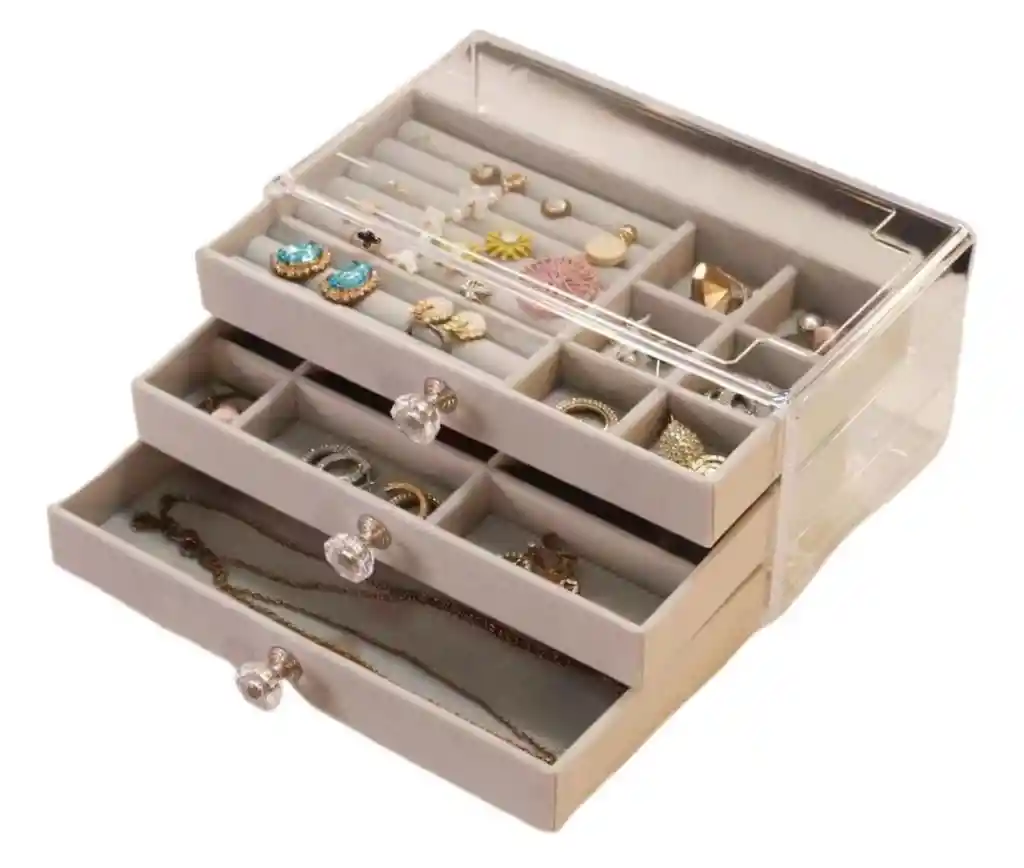 Cajonera Joyero De 3 Niveles Portátil Caja De Joyería Organizador Pulseras, Collares, Anillos, Pendientes