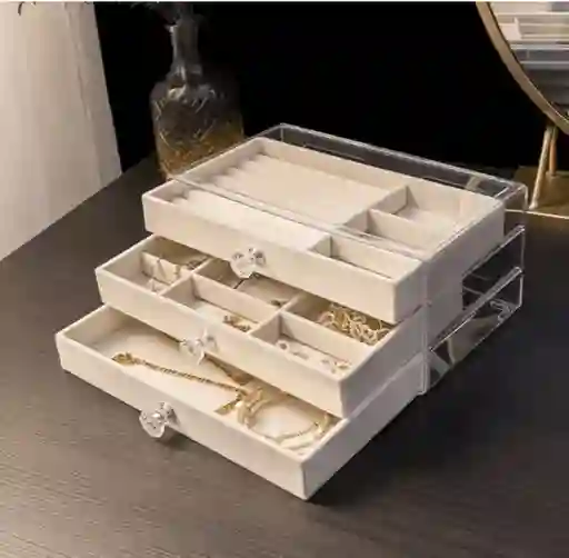 Cajonera Joyero De 3 Niveles Portátil Caja De Joyería Organizador Pulseras, Collares, Anillos, Pendientes