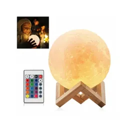 Lámpara Luna 12 Cm 3d Luz Led Colores + Base Madera