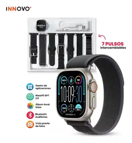 Reloj Smartwatch H9 Ultra Plus Amoled 7 Pulsos Negros Alta Gama Sport Notificaciones Innovo Tech