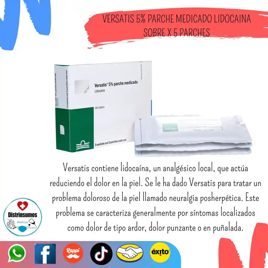 Versatis 5% Parche Medicado Lidocaina Sobre X 5 Parches
