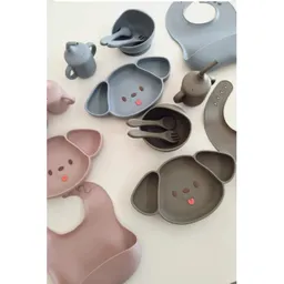 Vajilla Silicona Set X6 Piezas Perrito: Plato + Cubiertos + Vaso + Bowl + Babero