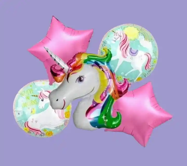 Bouquet X5 Globos Metálizados Unicornio