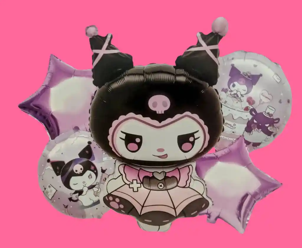 Bouquet X5 Globos Metálizados Kuromi